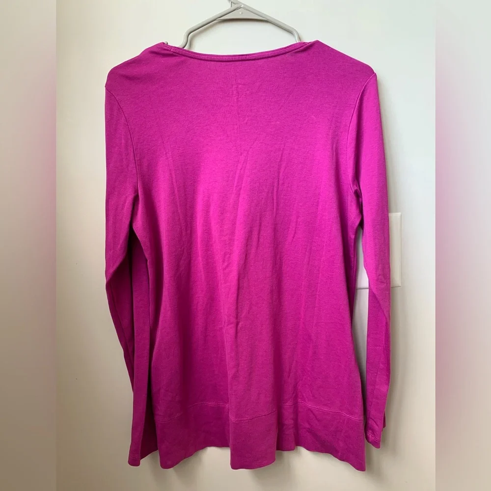 JJILL Women’s Magenta Purple Pink Long Sleeve Rounded Neck Pima Cotton T-shirt
